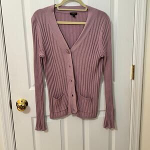 Talbots - Womens Riddbed Light Purple/Mauve Button up Cardigan Sweater Size MED